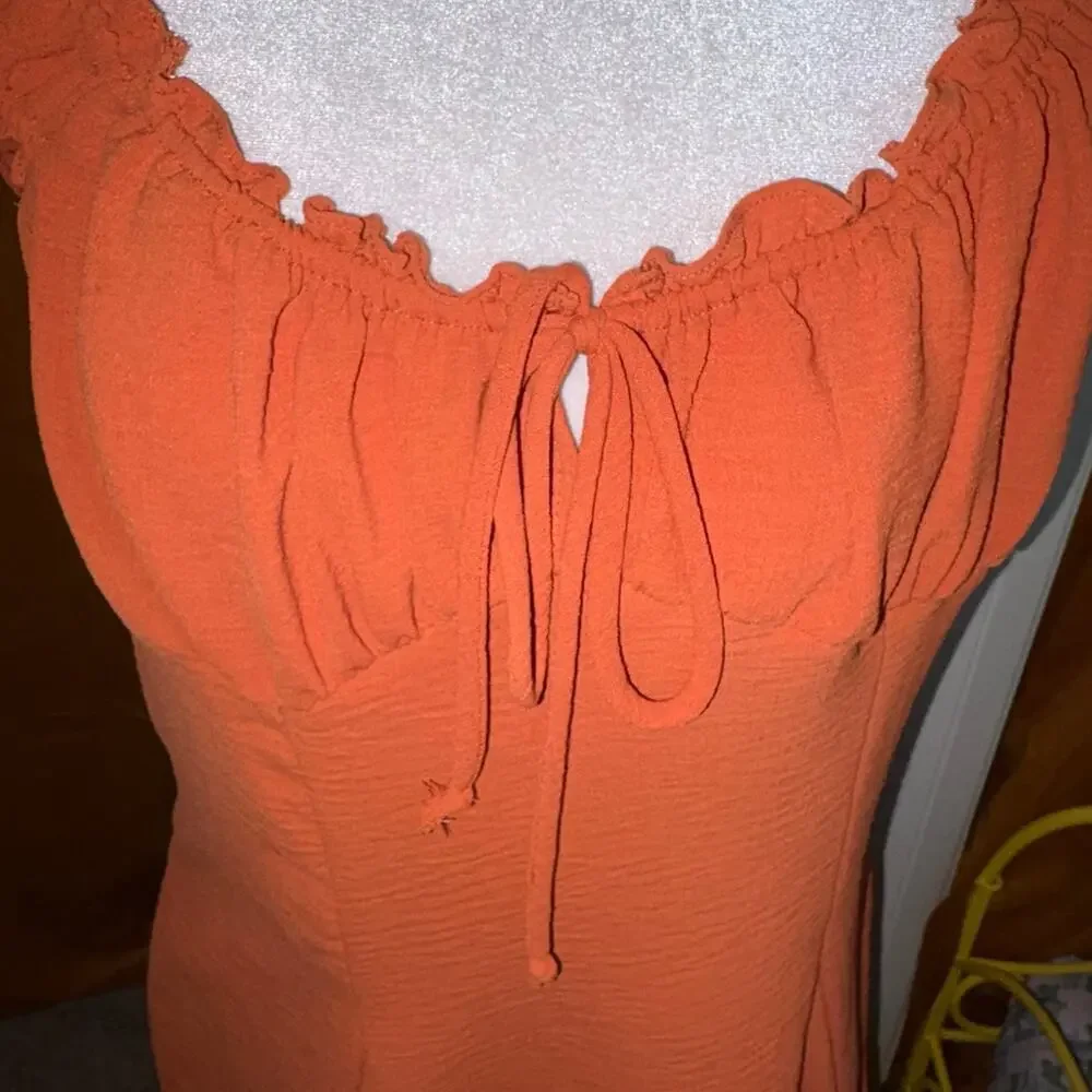 Urban Outfitters Kimchi Blue Blair Mini Dress Rust Orange Ruffle Tie Front L